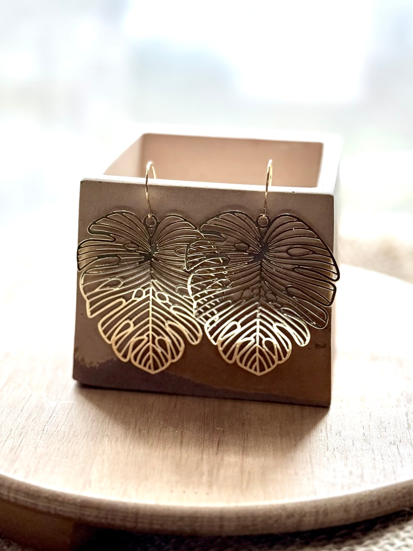 Gold Monstera Leaf Earrings