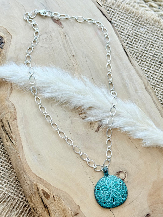 Copper Patina + Silver Sand Dollar Necklace