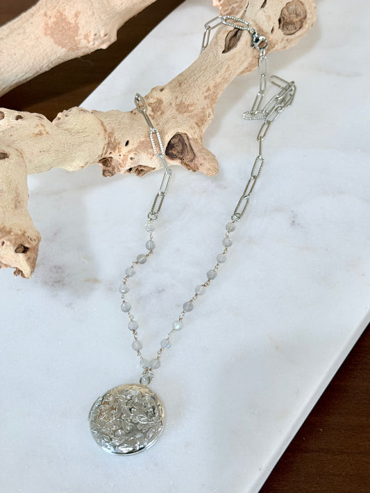 Labradorite Stainless Steel Locket Necklace