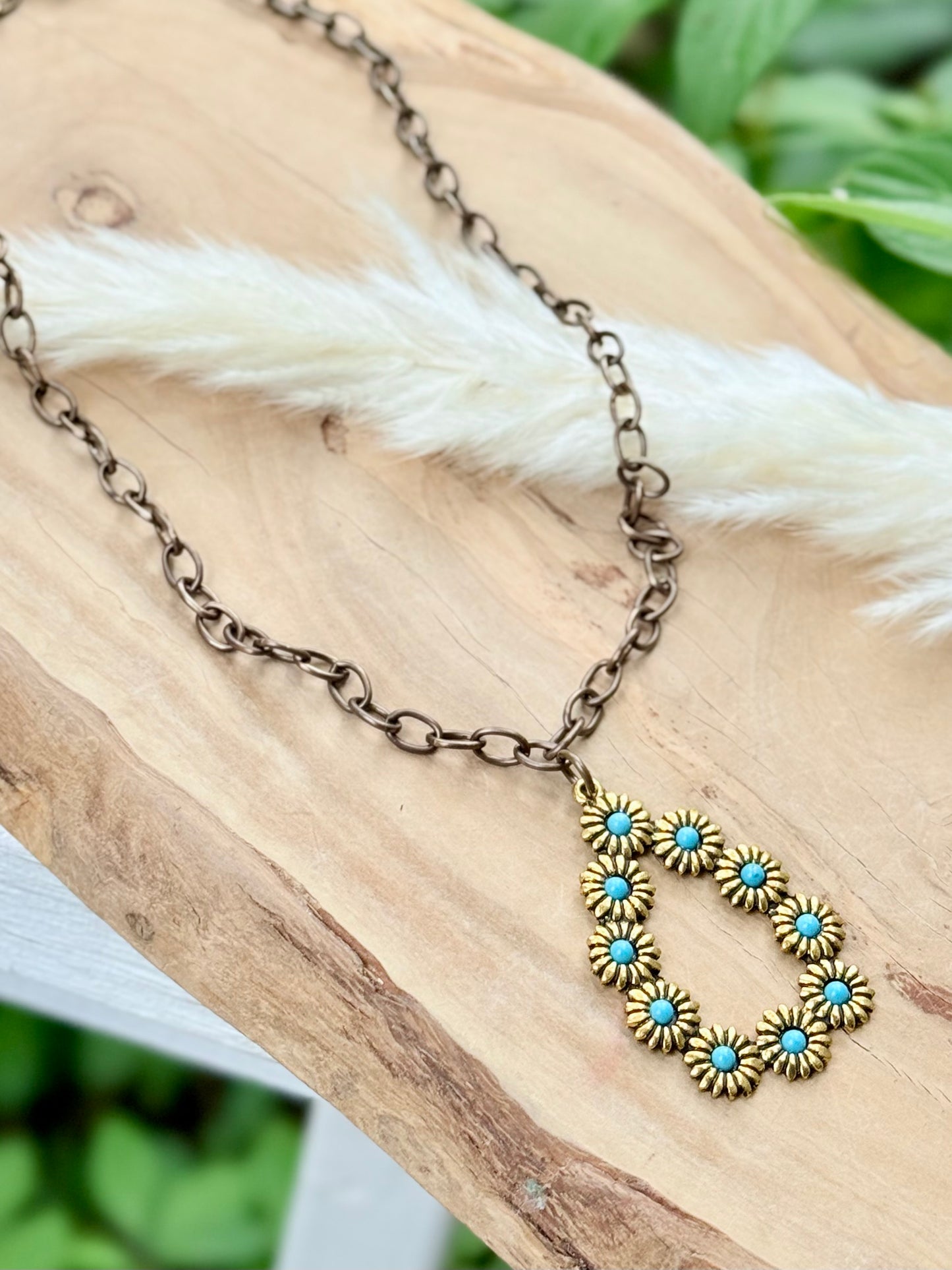 Turquoise + Gold Mixed Metal Daisy Necklace
