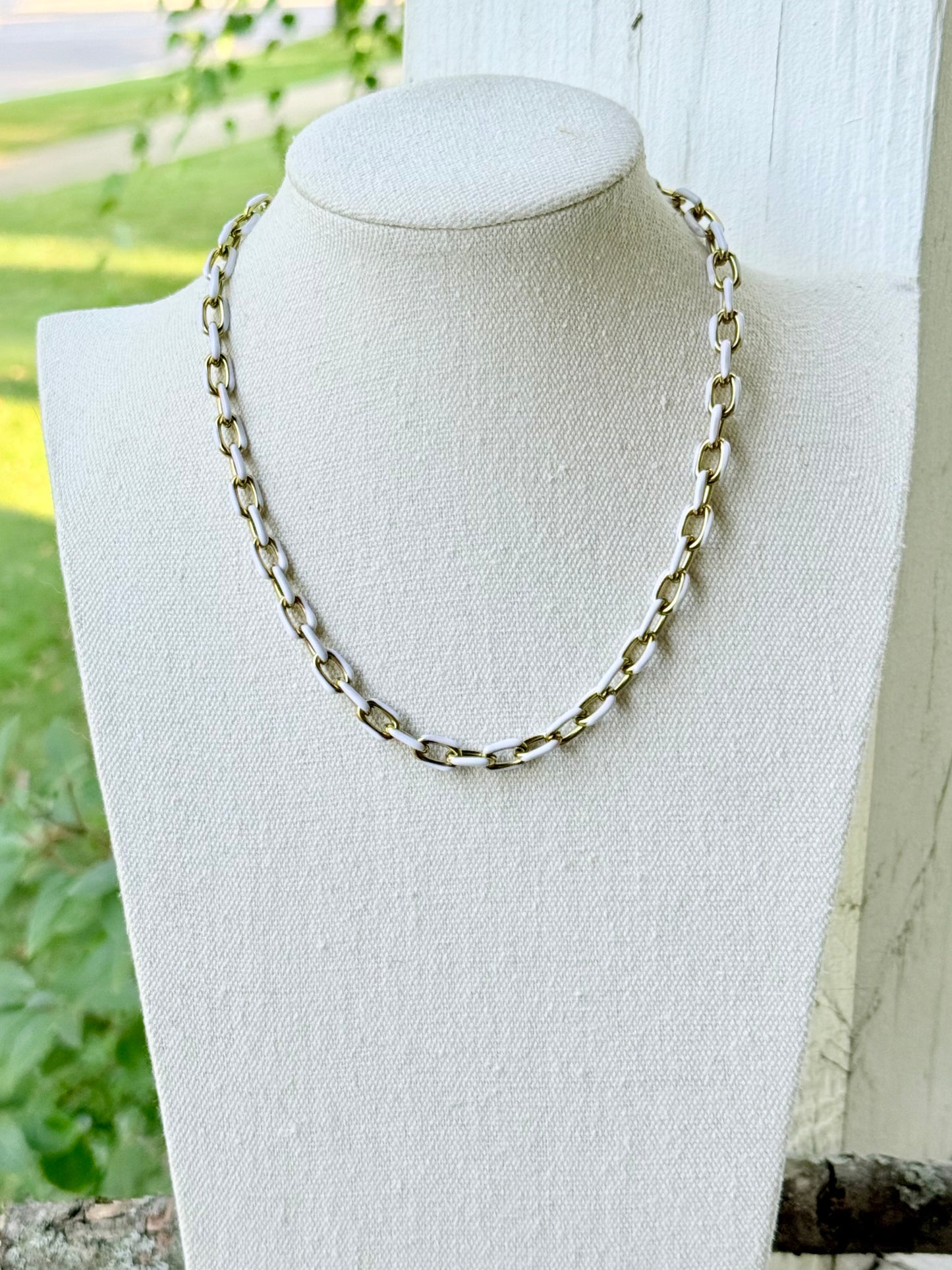 White + Gold Stainless Steel Chain Necklace