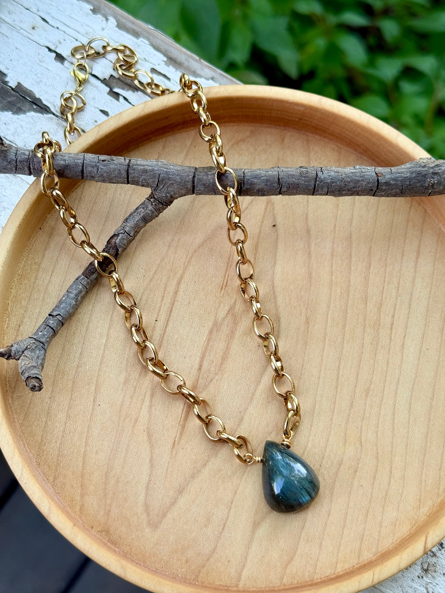 Labradorite + Gold Stainless Steel Chain Necklace