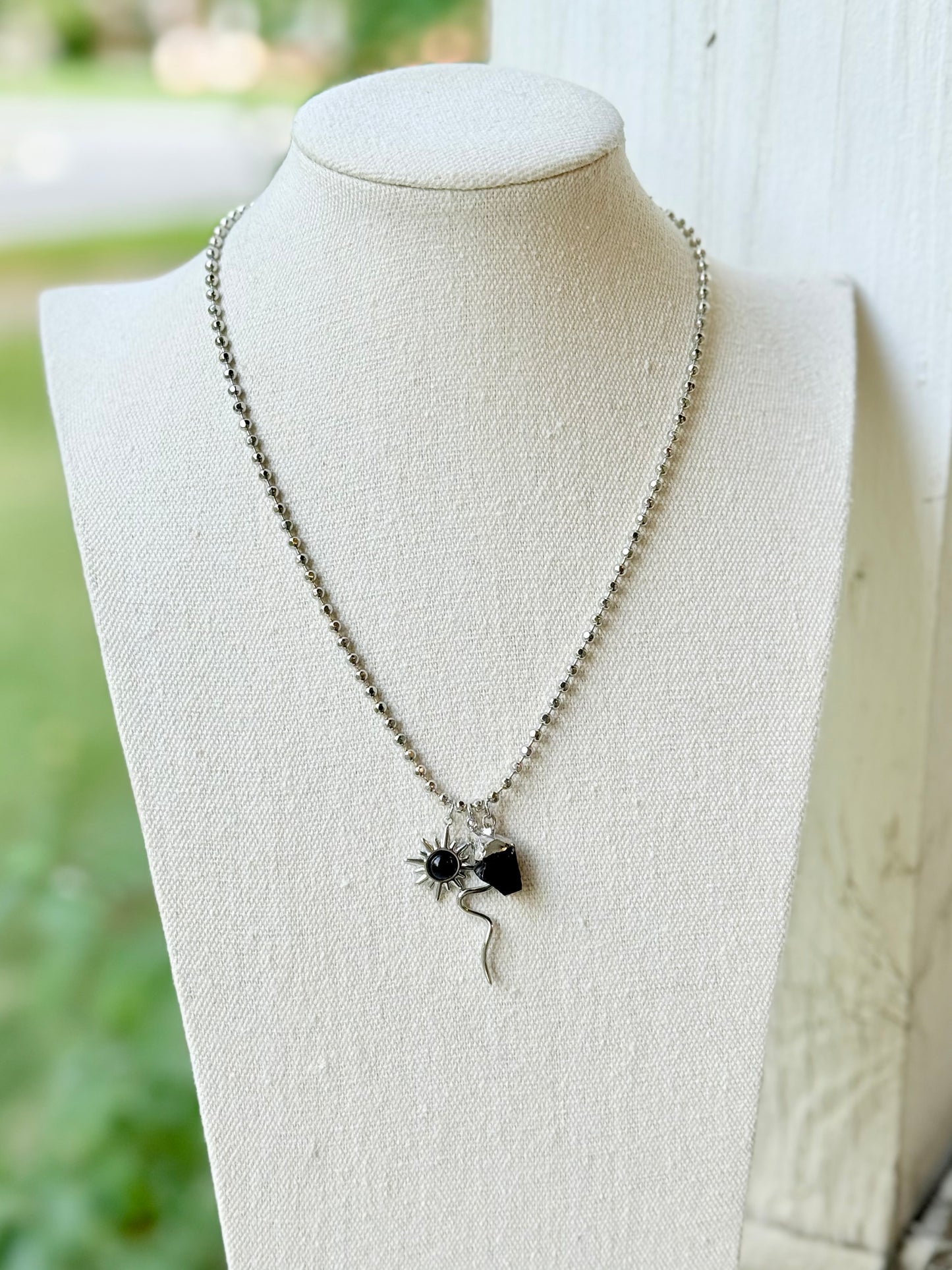 Black Onyx + Silver Snake Necklace