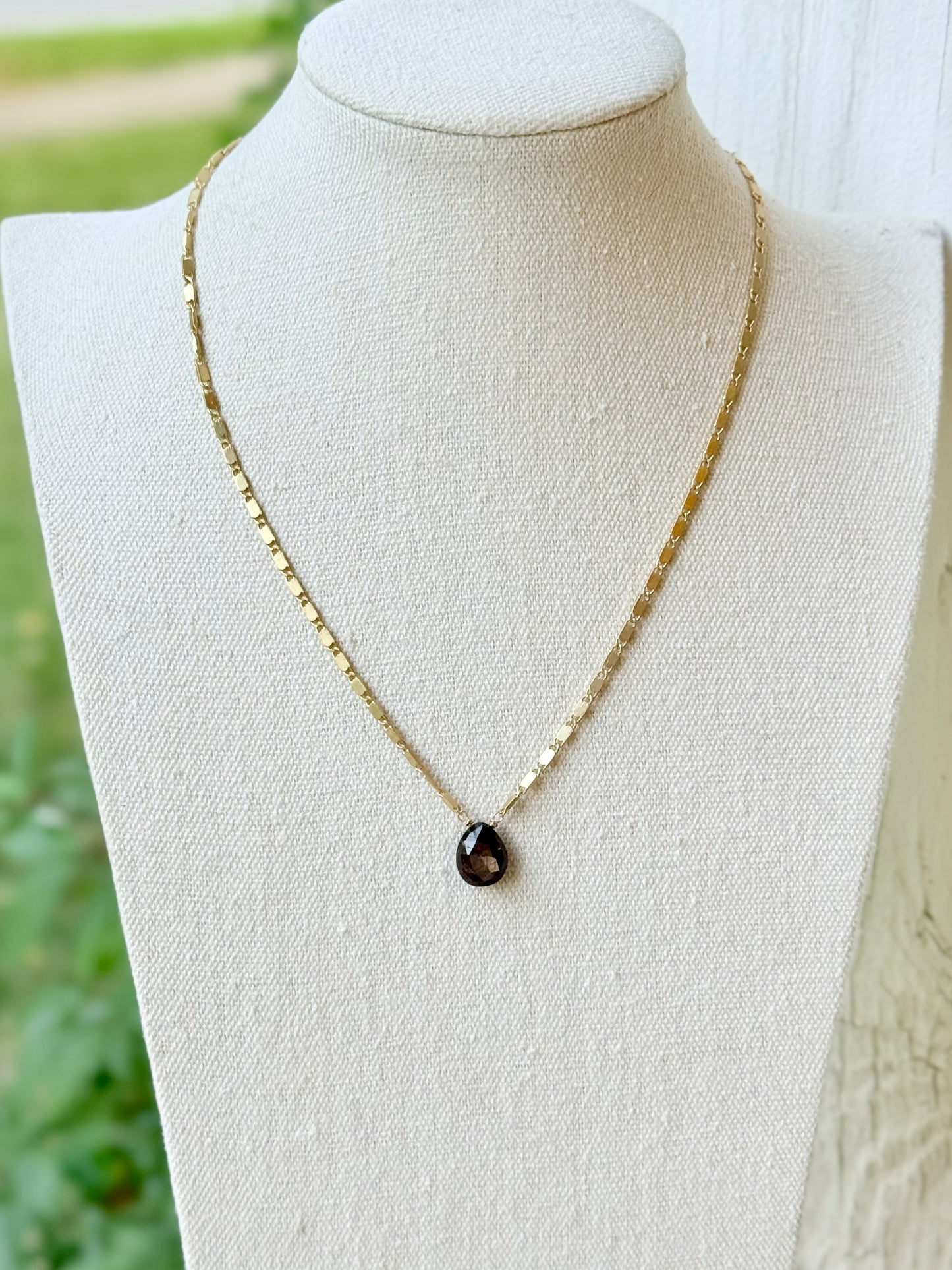 Chocolate Sapphire + Matte Gold Necklace