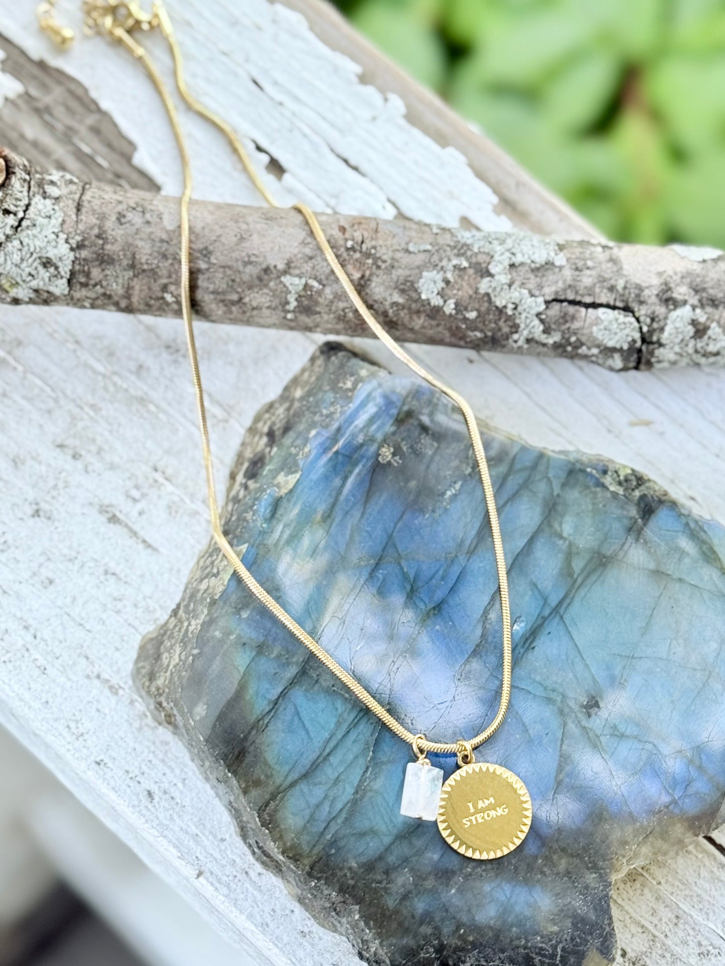 I AM STRONG: Moonstone + Gold Stainless Steel Necklace
