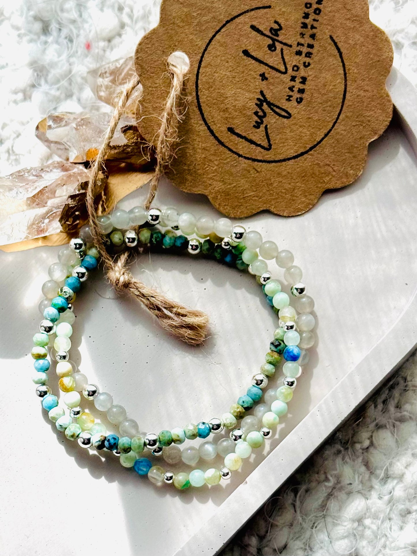 Blue + Teal in Silver (3-stack)