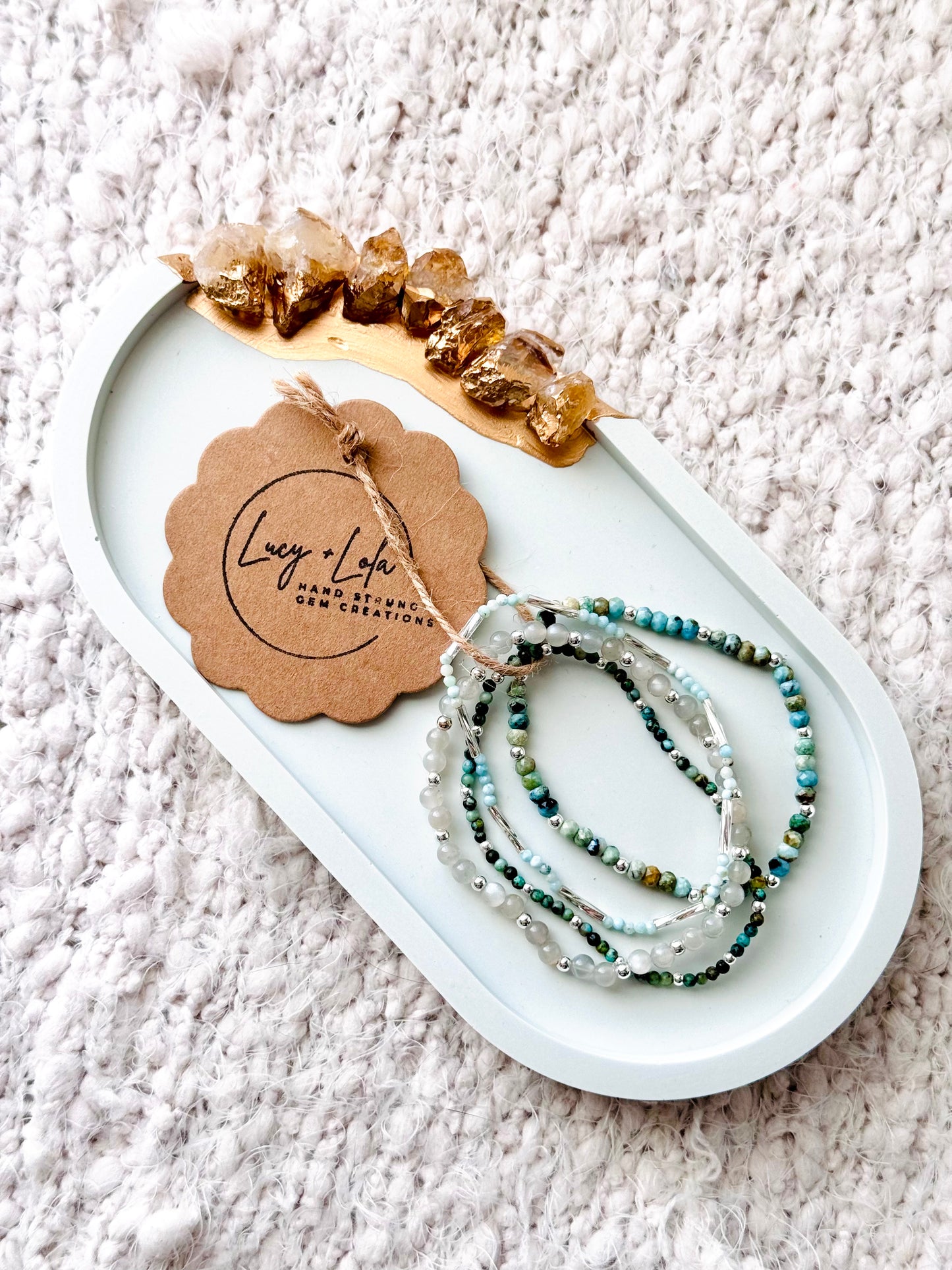 Blue + Teal in Silver (4-stack)