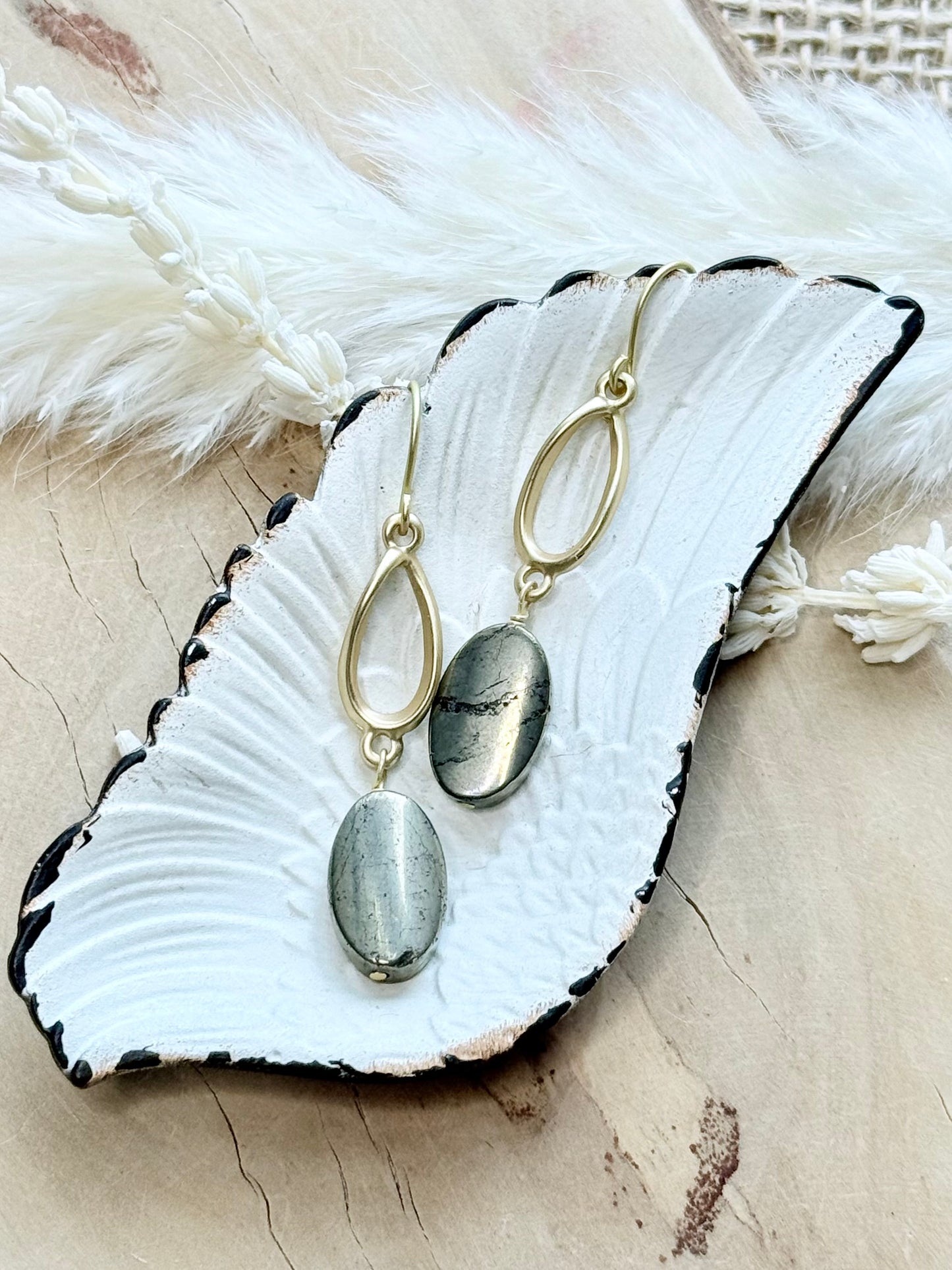 Pyrite + Matte Gold Twist Earrings