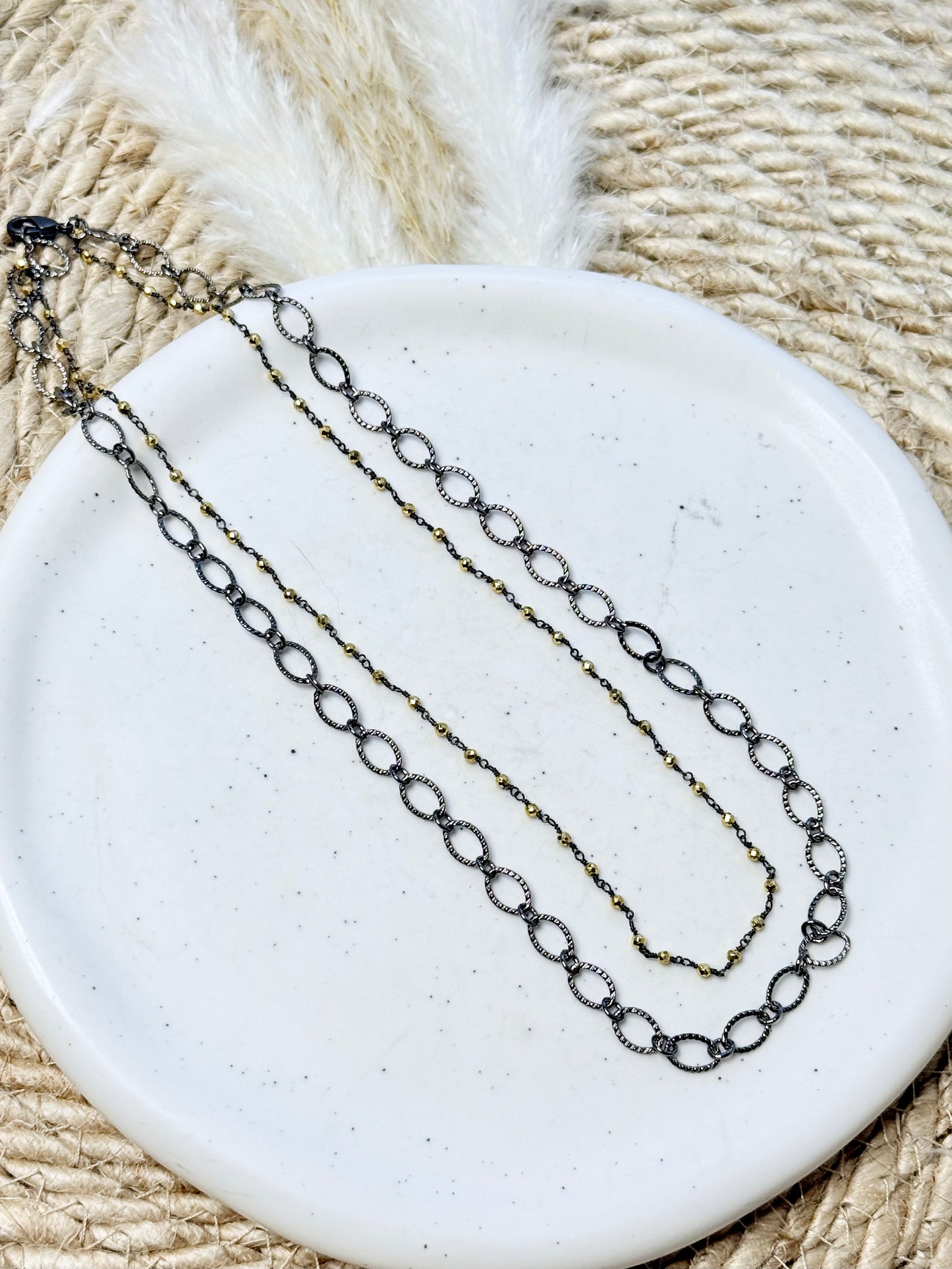 Gunmetal + Gold Pyrite Duet Necklace