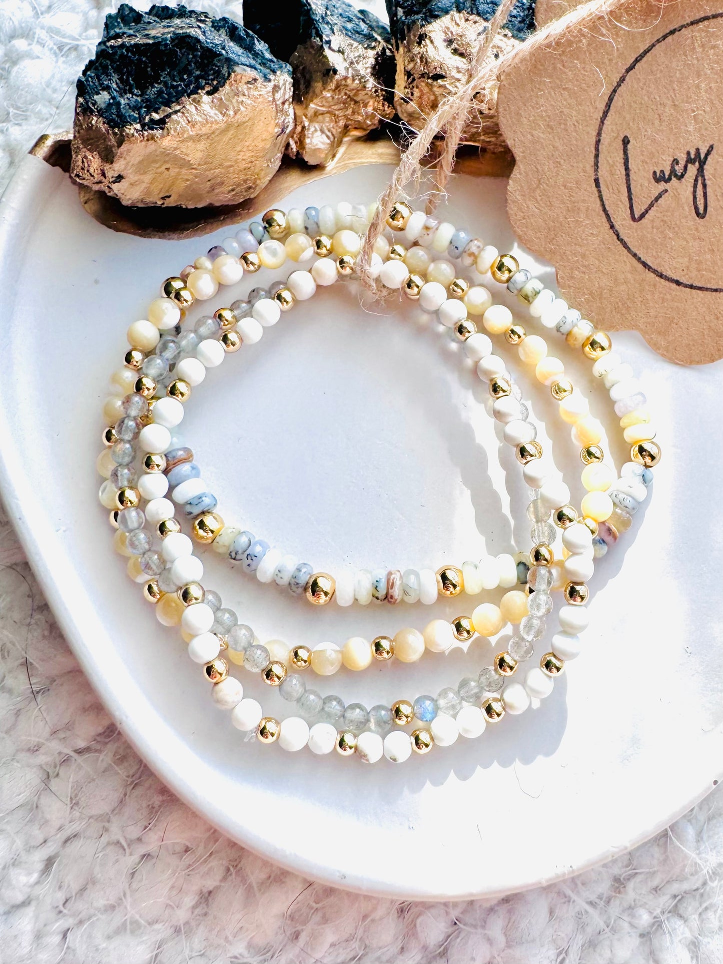 Cream + White in Gold (4-stack)