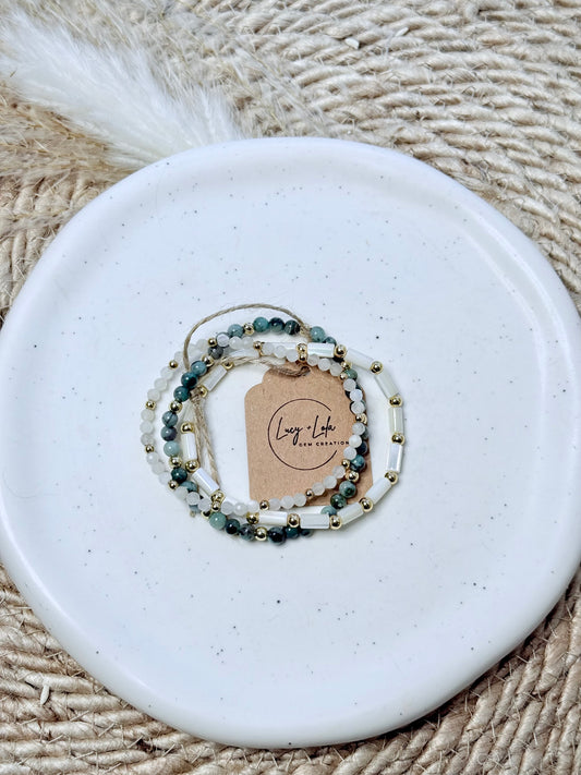 Emerald + Cream in Gold Stack (3-stack)