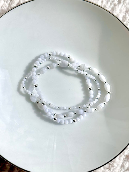 Lace Agate + Silver (3-stack)