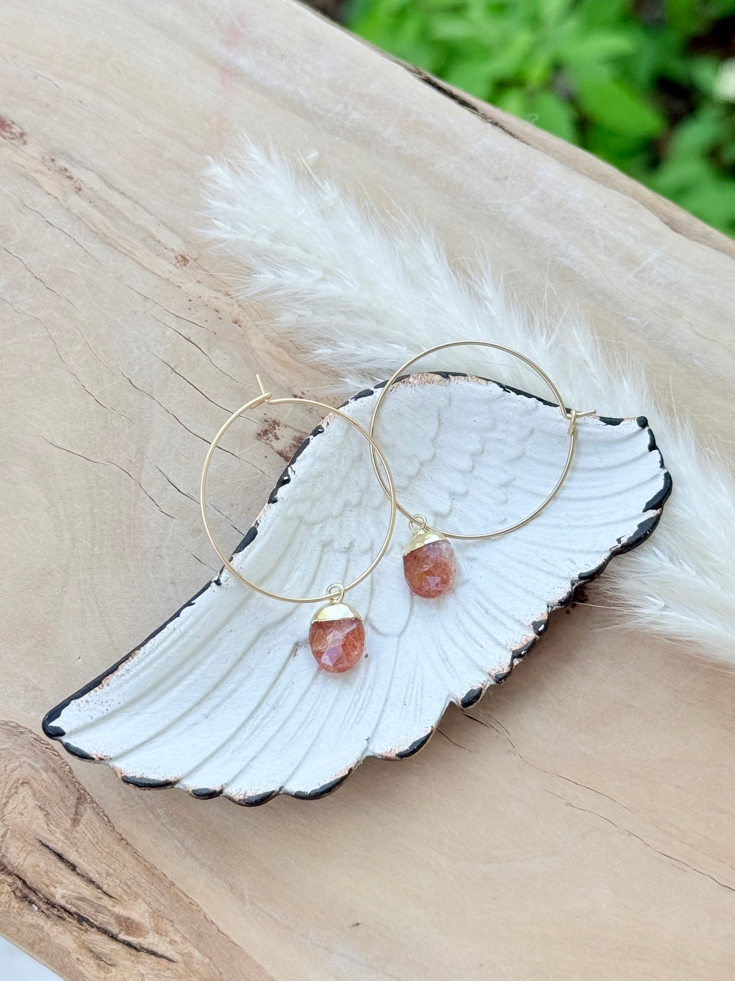 Sunstone + Matte Gold Hoop Earrings