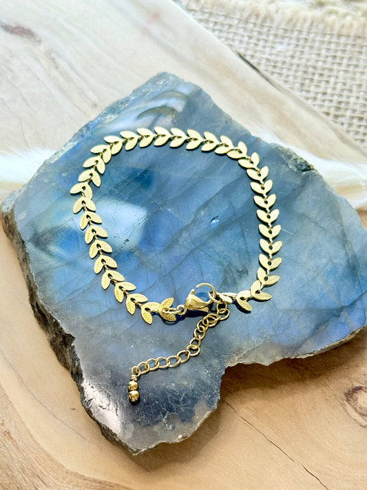Gold Stainless Steel Leaf Bracelet