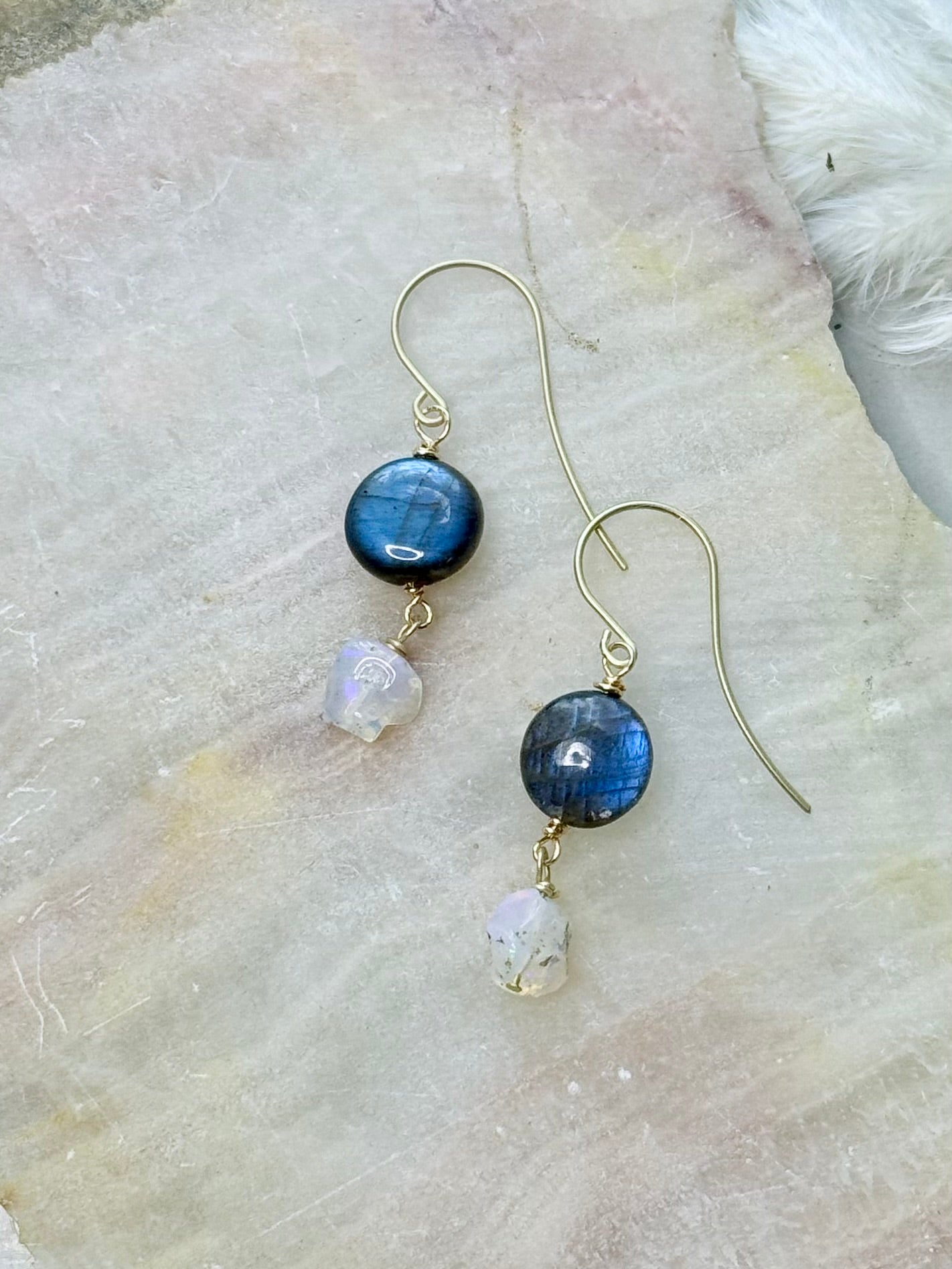 Labradorite + Ethiopian Opal Matte Gold Earrings