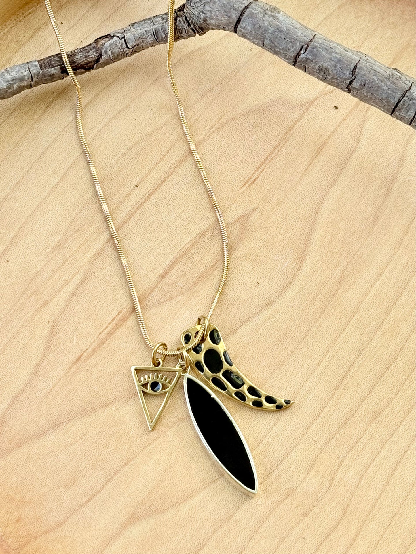 Leopard + Onyx Gold Stainless Steel Necklace