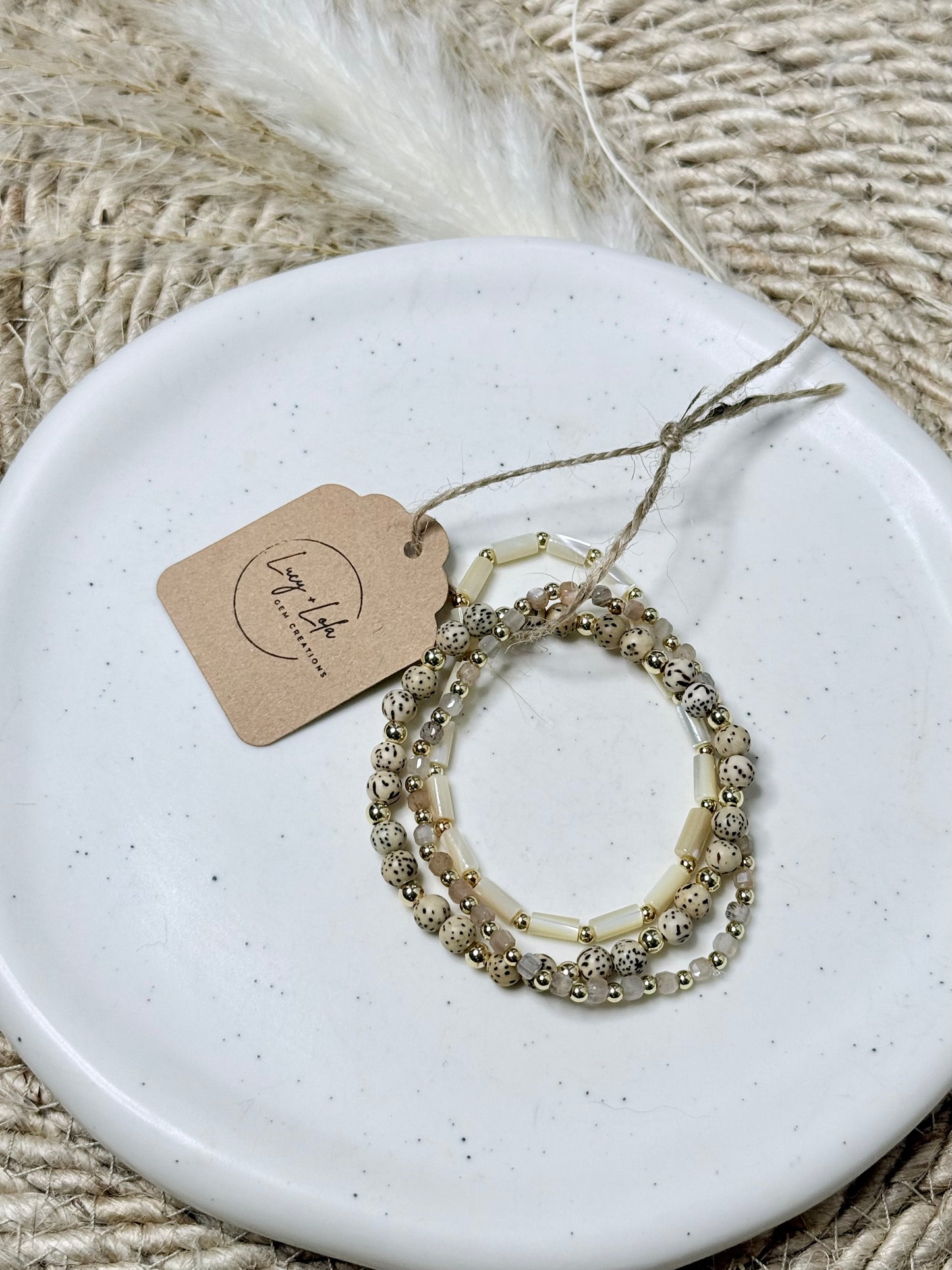 Moonstone + Lotus Seed in Gold Stack (3-stack)