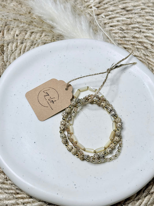 Moonstone + Lotus Seed in Gold Stack (3-stack)