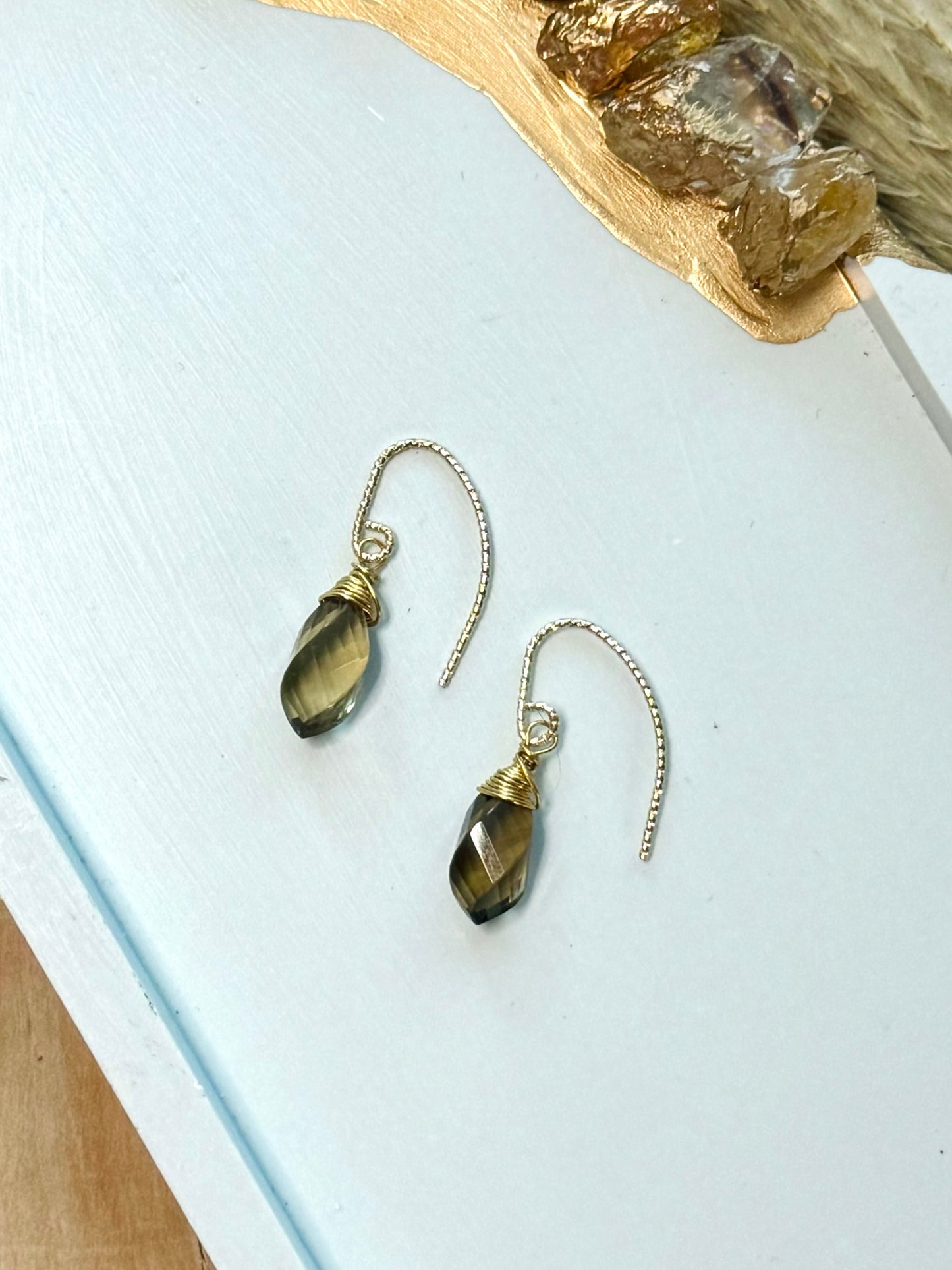 Whiskey Quartz + Gold Earrings