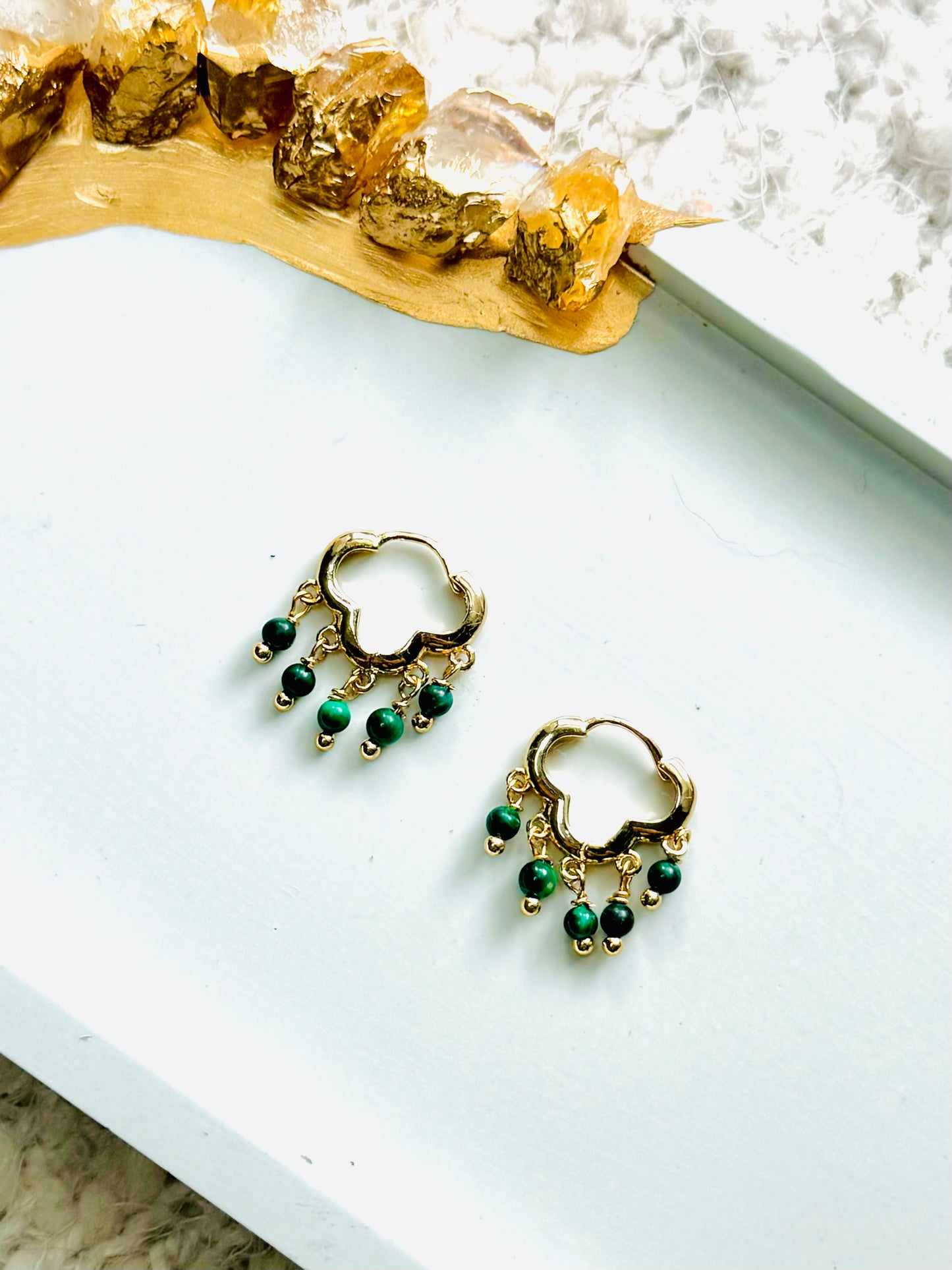 Malachite + Gold Fringe Earrings