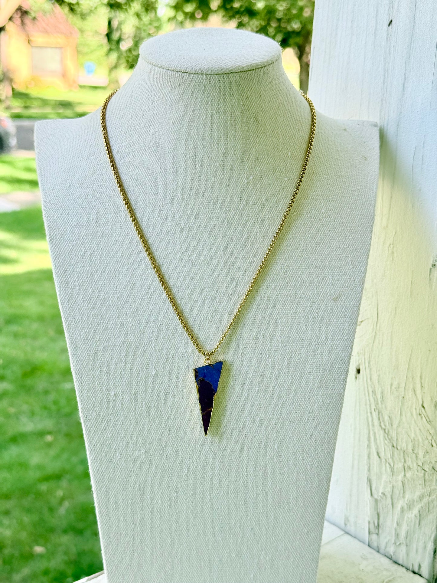 Bright Jasper + Gold Triangle Necklace
