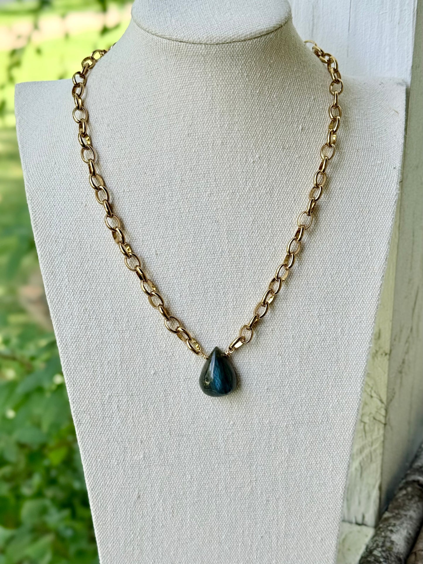 Labradorite + Gold Stainless Steel Chain Necklace