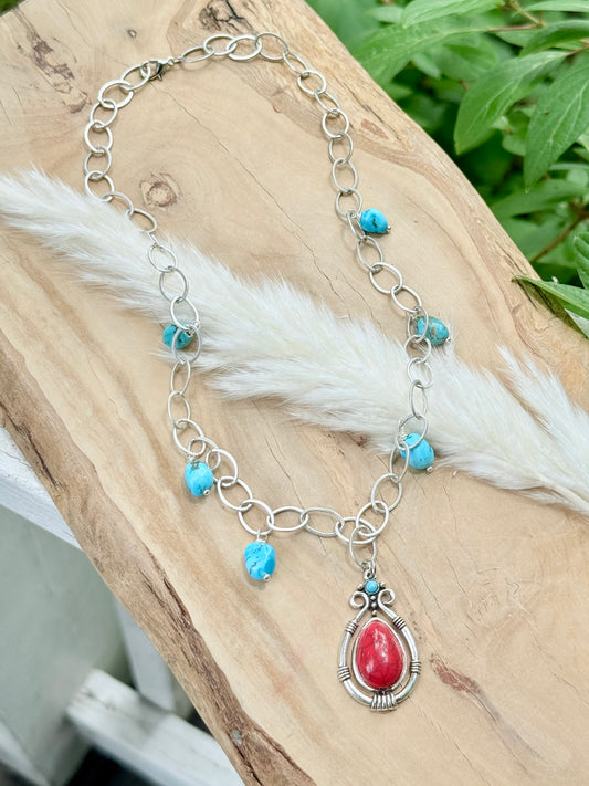 Howlite + Sleeping Beauty Turquoise Antique Silver Necklace