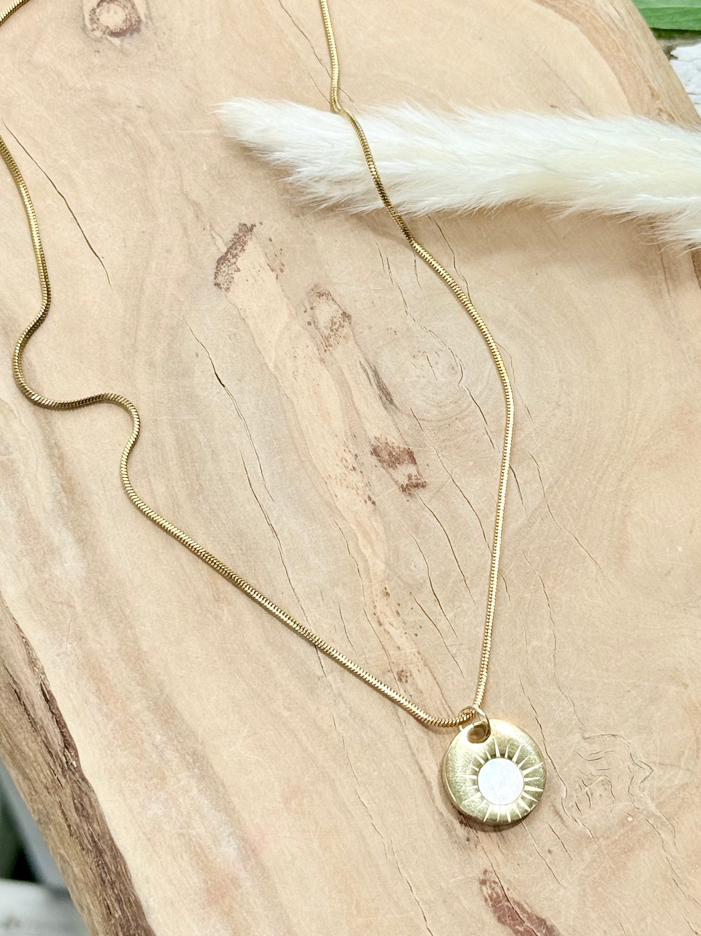 Mother of Pearl + Gold Sun Pendant Necklace