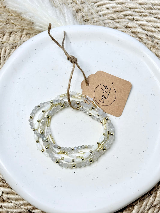 Labradorite + Moonstone in Gold Stack (5-stack)