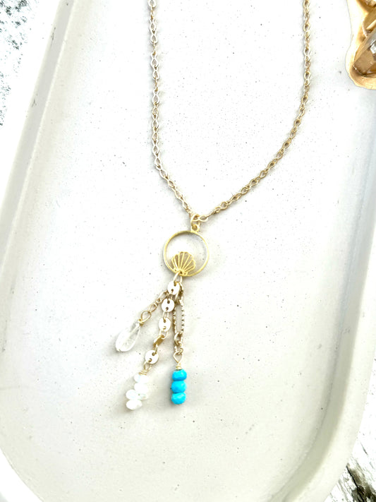 Mixed Gems + Matte Gold Mermaid Necklace