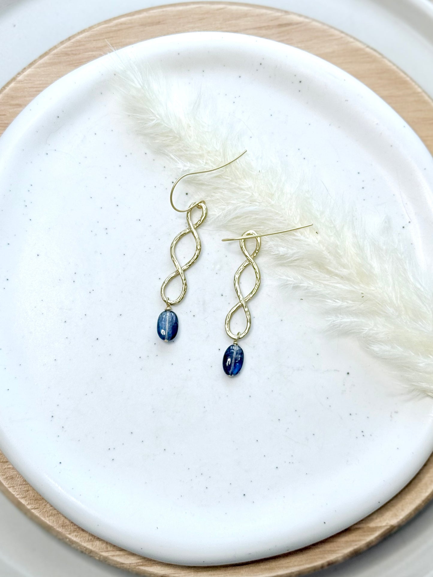 Dark Blue Kyanite + Matte Gold Infinity Earrings