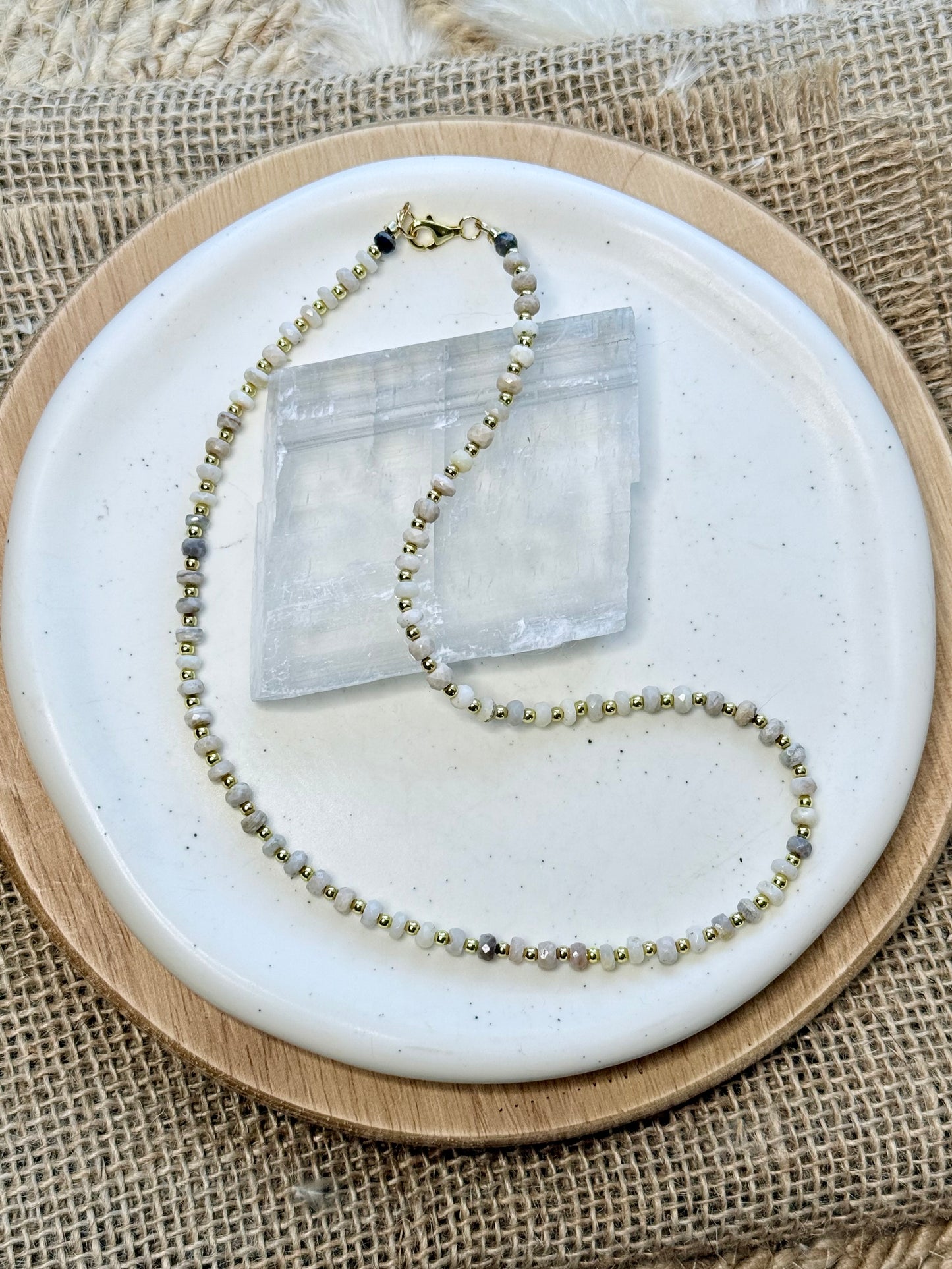 Australian Opal + Gold Beaded Necklace