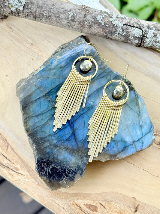 Pyrite + Gold Fringe Earrings