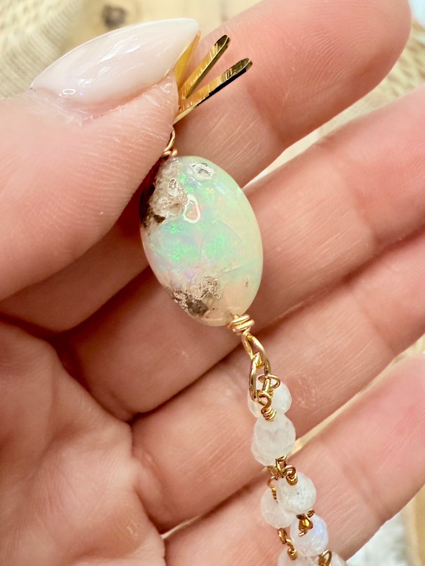 Rustic Ethiopian Opal + Moonstone Matte Gold Necklace