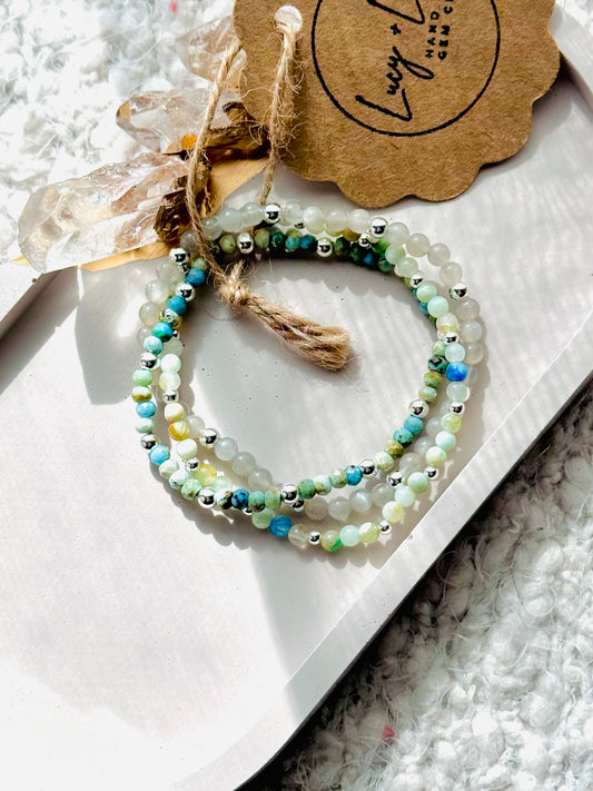 Blue + Teal in Silver (3-stack)