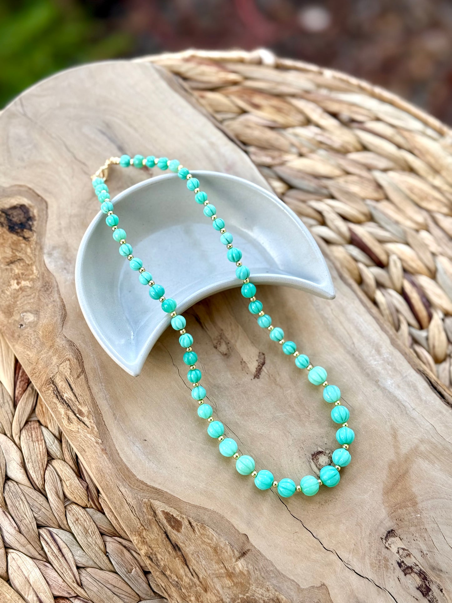 Mint Green Chalcedony + Gold Beaded Necklace