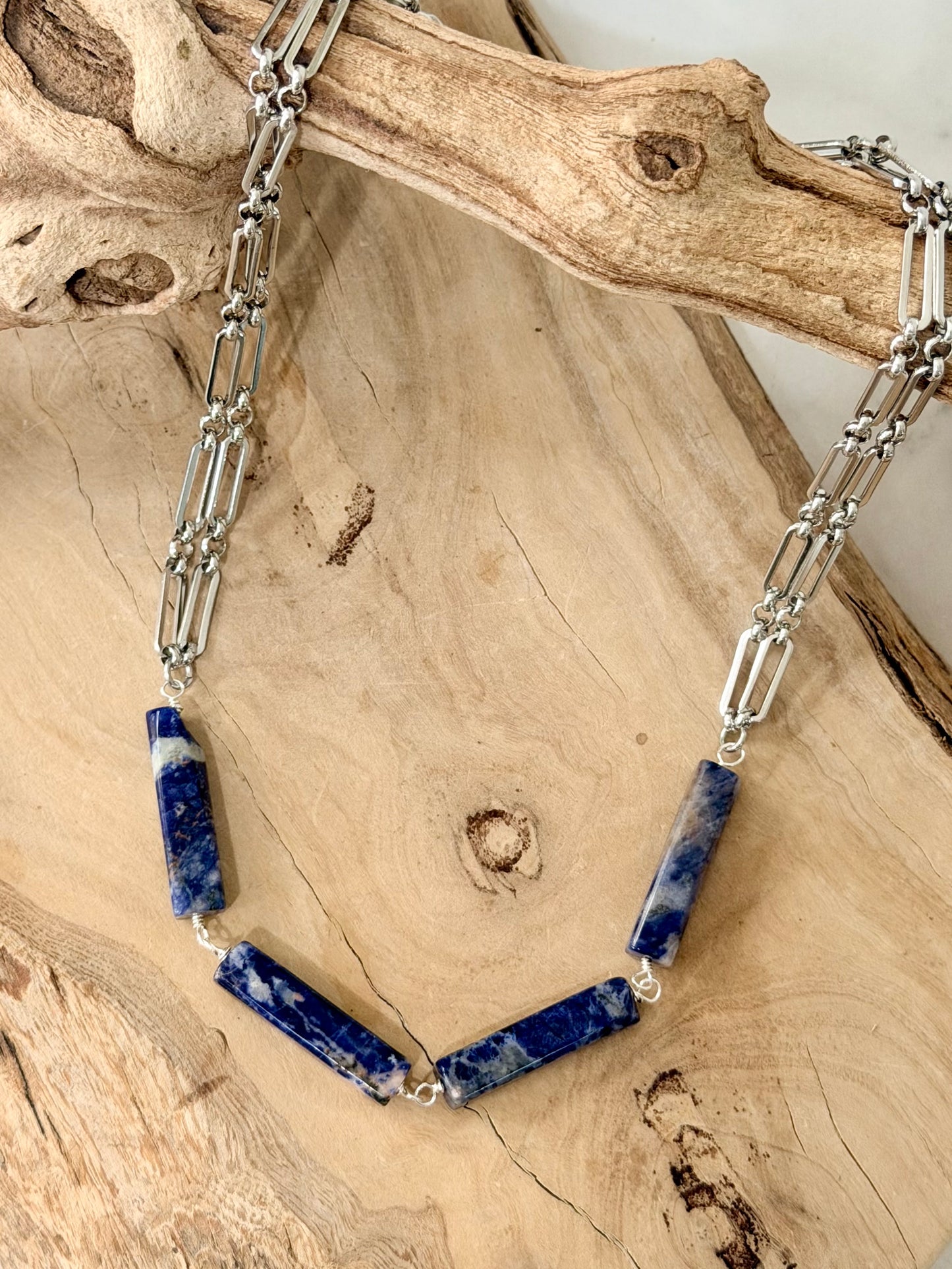 Orange Sodalite + Silver Necklace