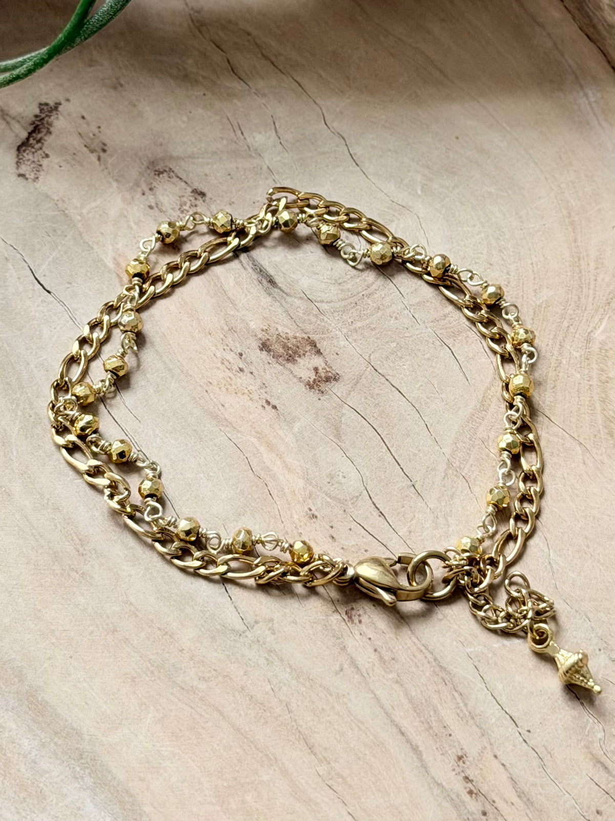 Golden Pyrite + Gold Stainless Steel Skinny Duet Bracelet