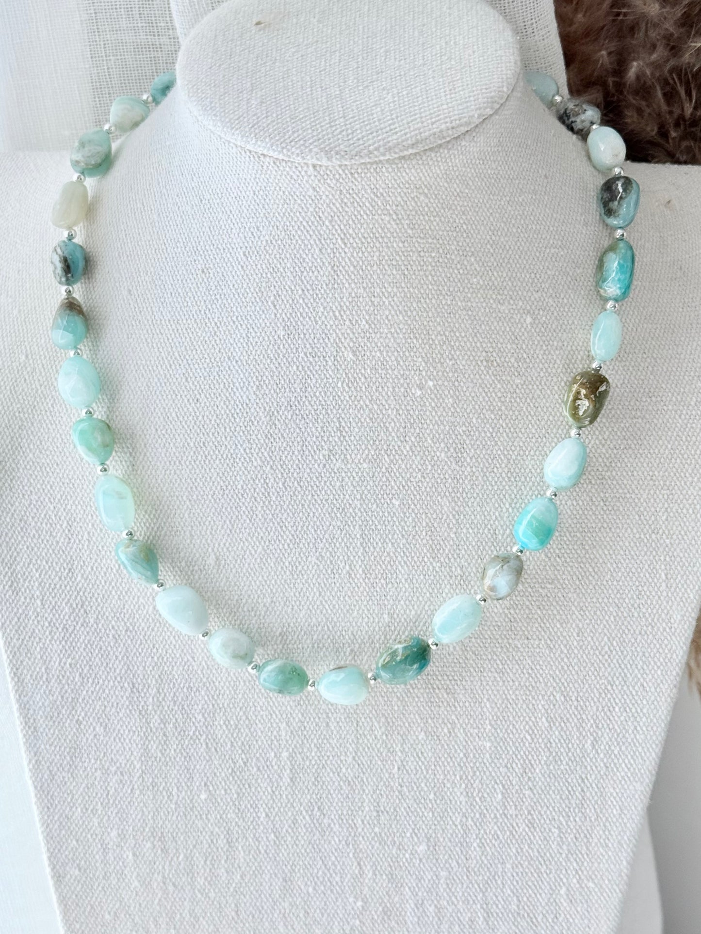 Luxe Peruvian Blue Opal + Sterling Silver Beaded Necklace