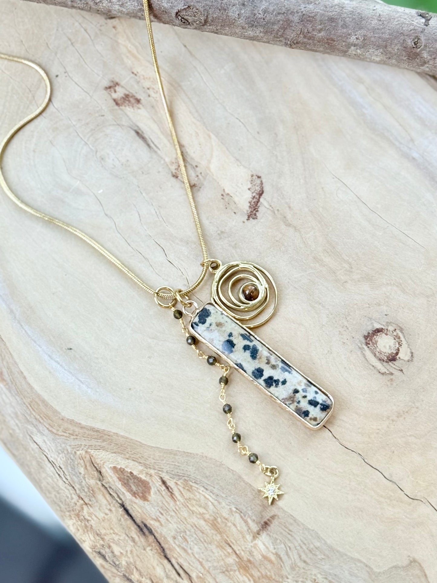 Dalmatian Jasper + Gold Stainless Steel Necklace