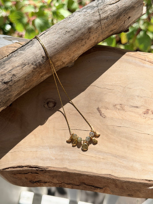 Golden Labradorite + Gold Moon Phases Necklace