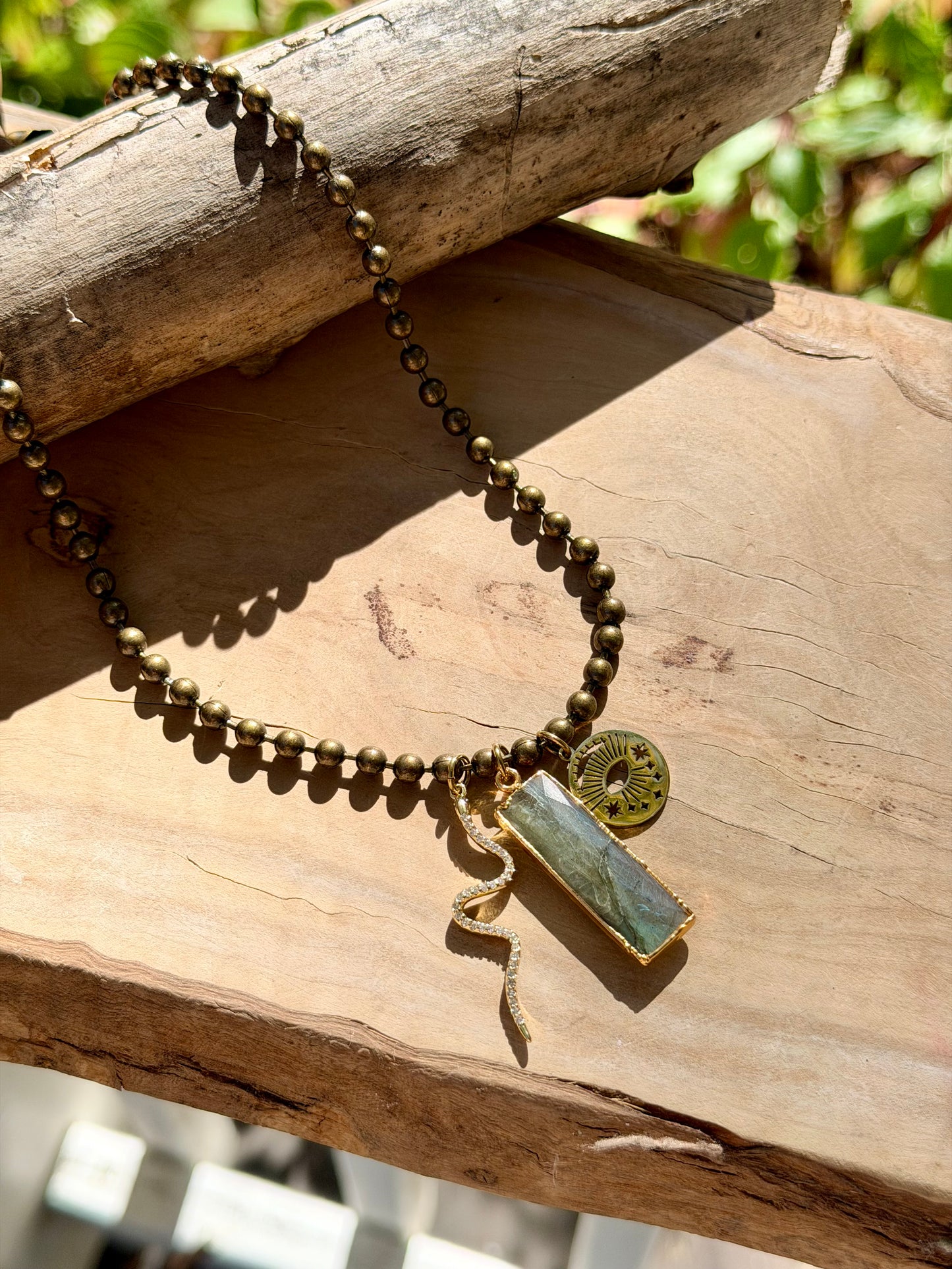 Labradorite + Mixed Metal Ball Chain Necklace
