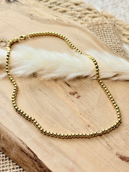 Zircon + Gold Beaded Necklace