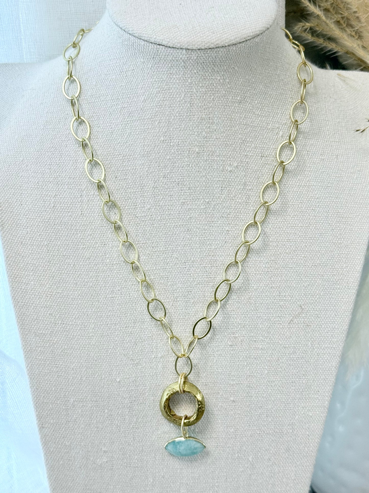 Amazonite Evil Eye + Matte Gold Necklace