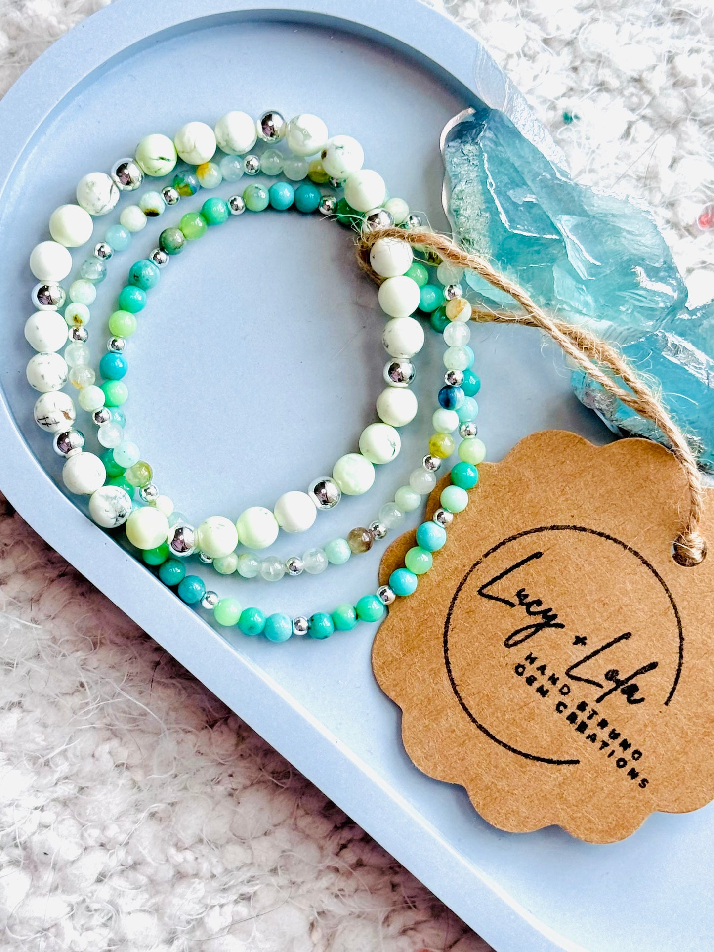 Chrysoprase + Chrysocolla in Silver (3-stack)