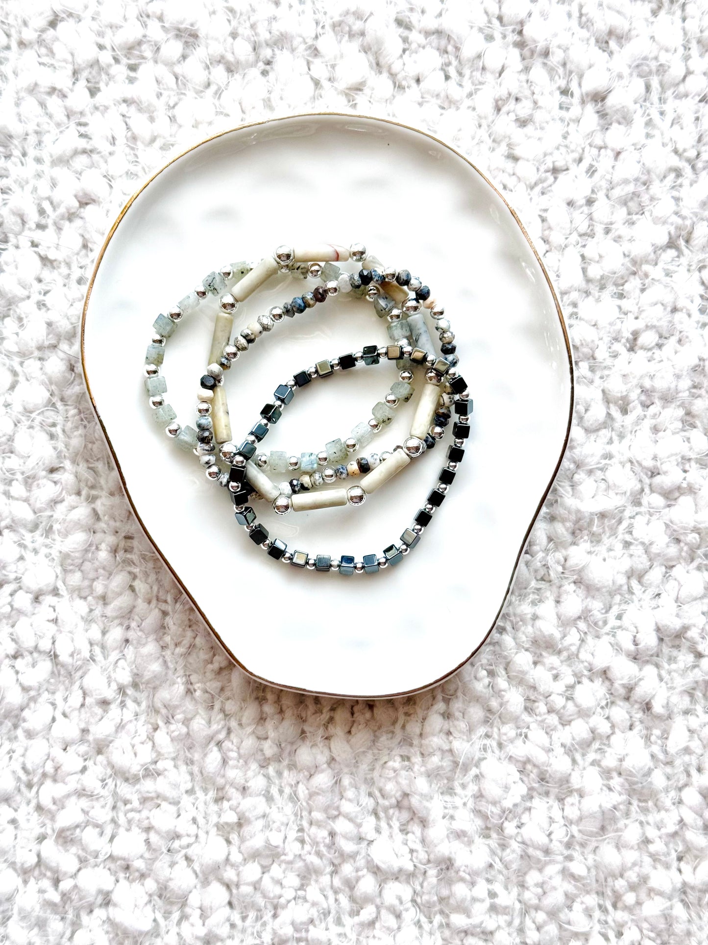 Cream + Grey in Silver (4-stack)