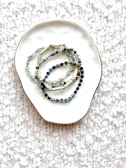 Cream + Grey in Silver (4-stack)