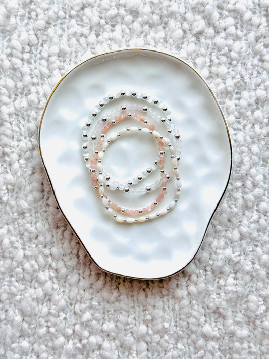 Pink + White in Silver (4-stack)