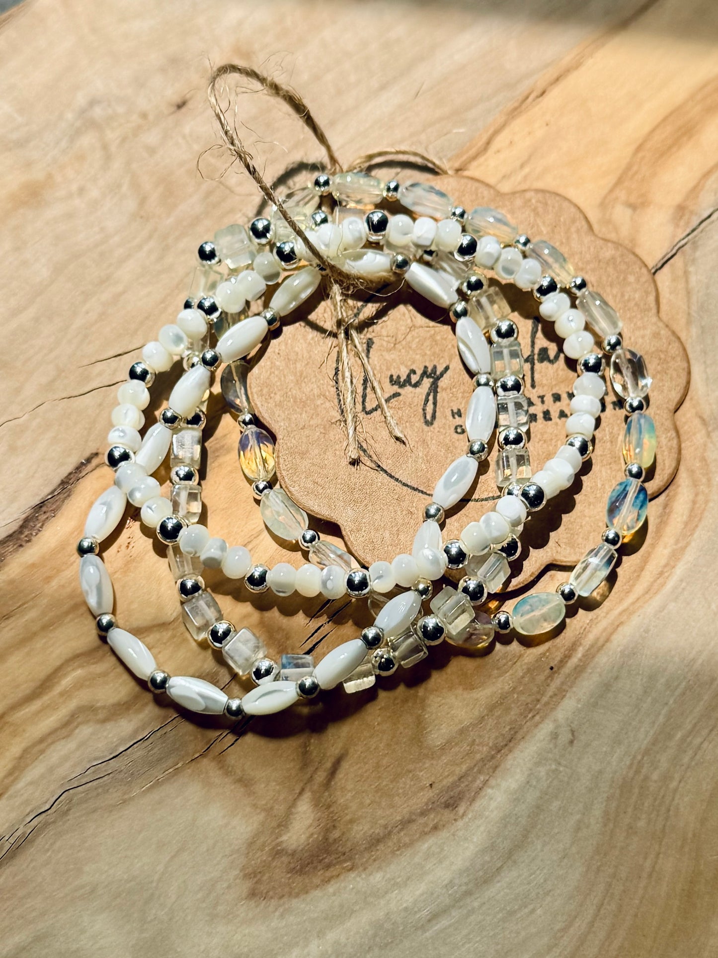Yellow Opalite + Mother of Pearl Gold Stack (4-stack)