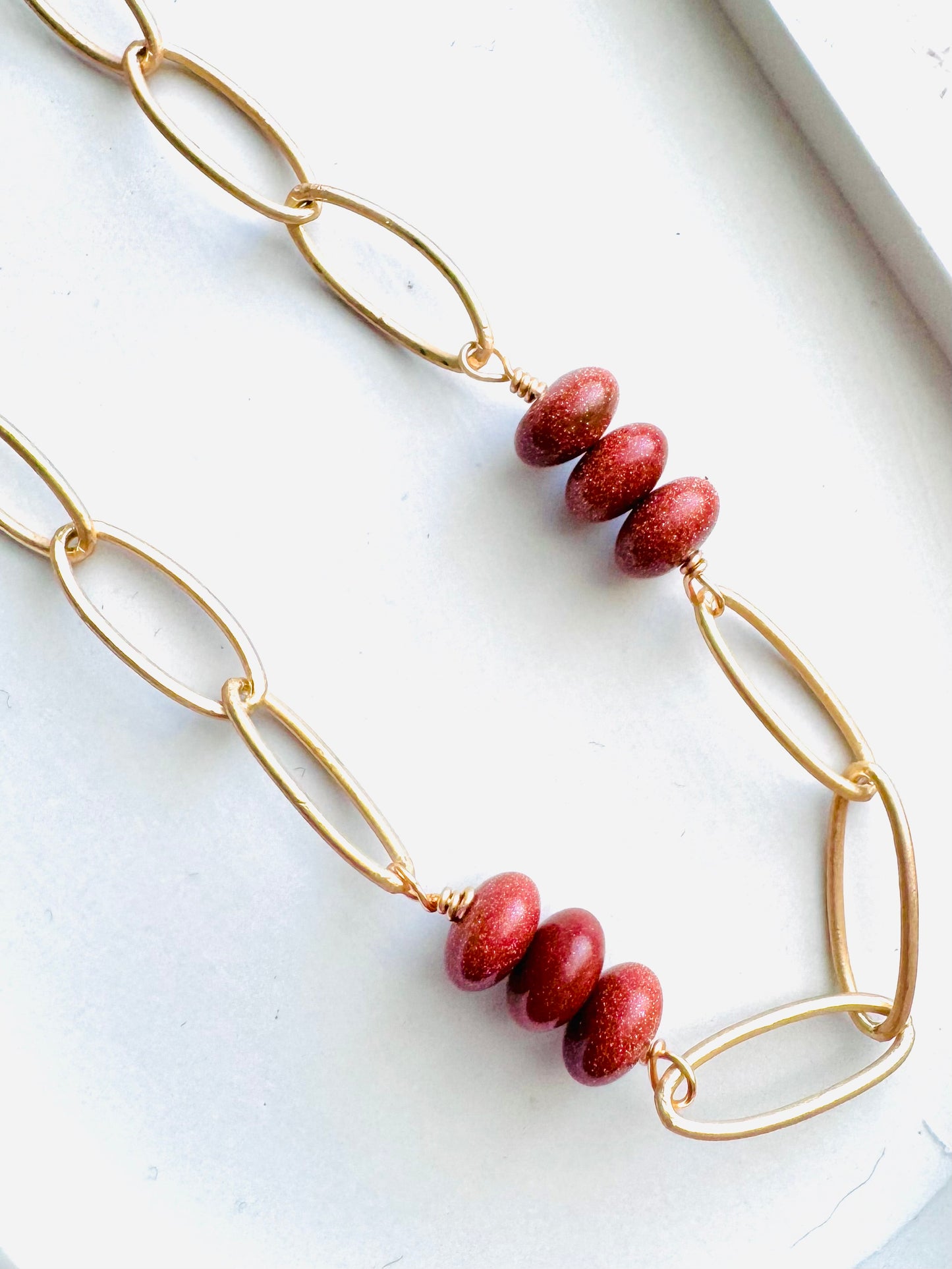 Goldstone + Matte Gold Chain Necklace